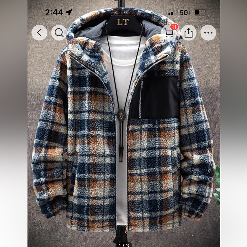 Men’s plaid teddy zip up hoodie NWOT